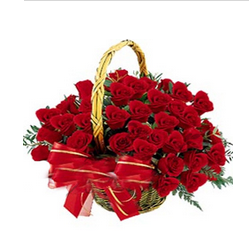 Round Basket of Red Roses