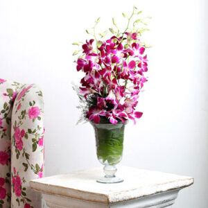 10 Purple Orchids 1 Glass Vase