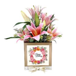 pink lily custom flower box