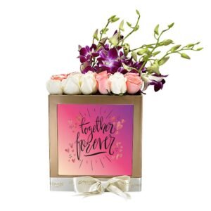 0002355 anniversary box roses orchids