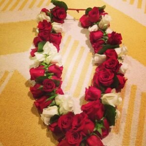 white and red rose garland