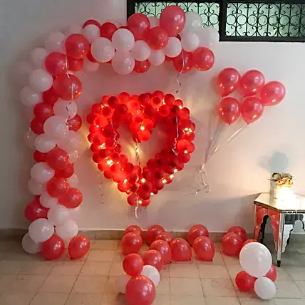 Glowing Red & White Balloon Decoration - Flower N Petals