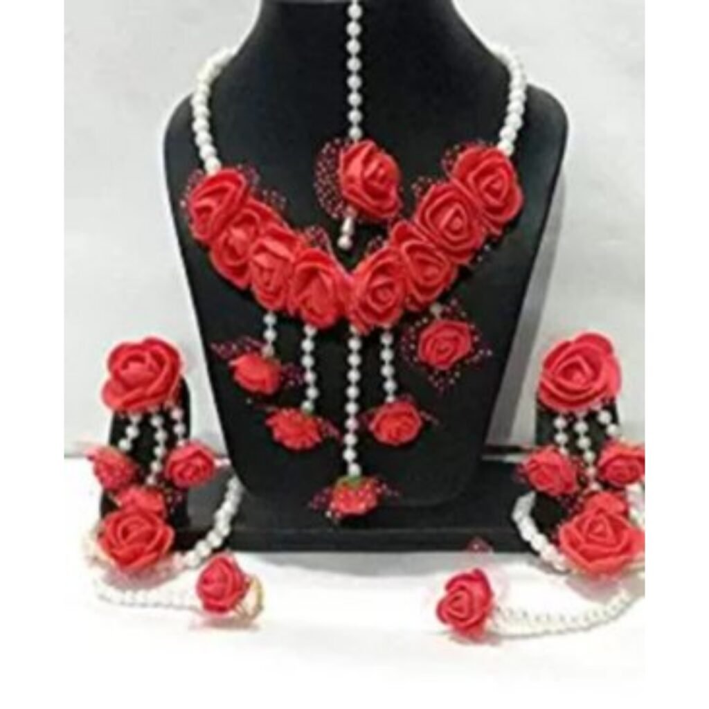 Red Rose Flower jewellery for Haldi Flower N Petals