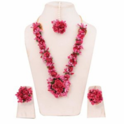 Red and Pink Flower Necklace Set for Haldi Ceremony Floral Jewelry near me