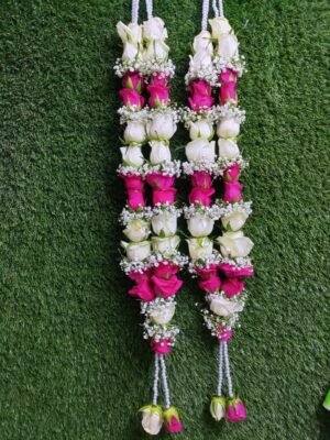 Dark Pink White Rose With Gypsum varmala
