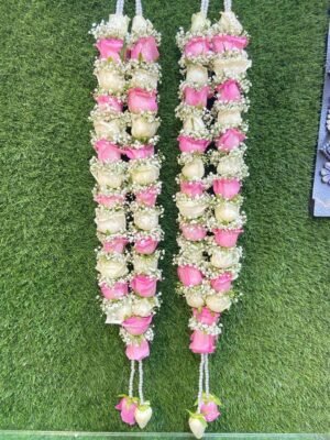 Pink Rose White Rose With Babys breath Varmala
