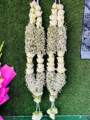 White Rose Babys breath Varmala